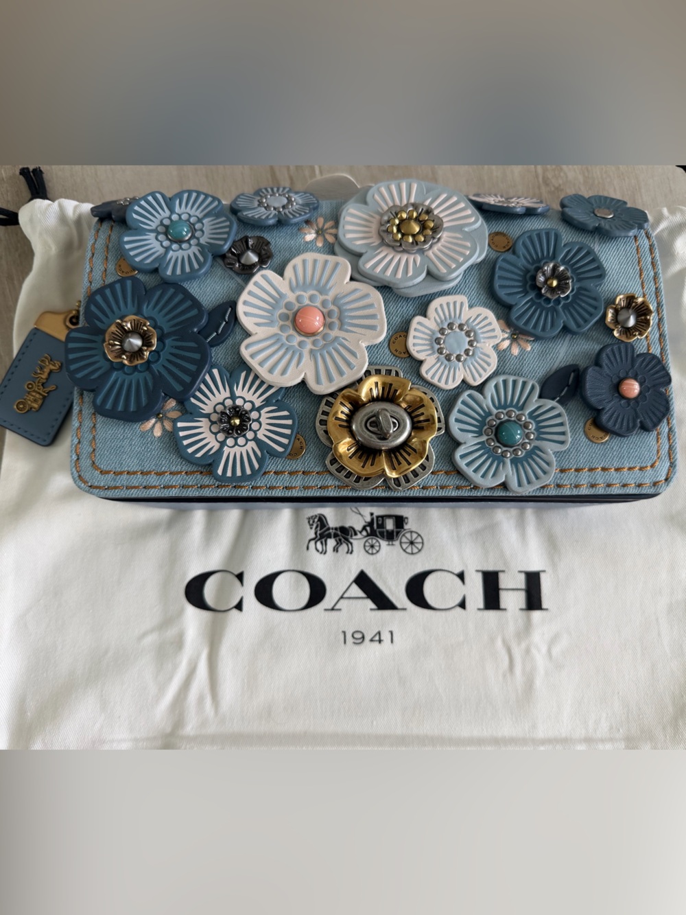 NWT Rare Coach 1941 Denim Tea Rose Dinky 53705